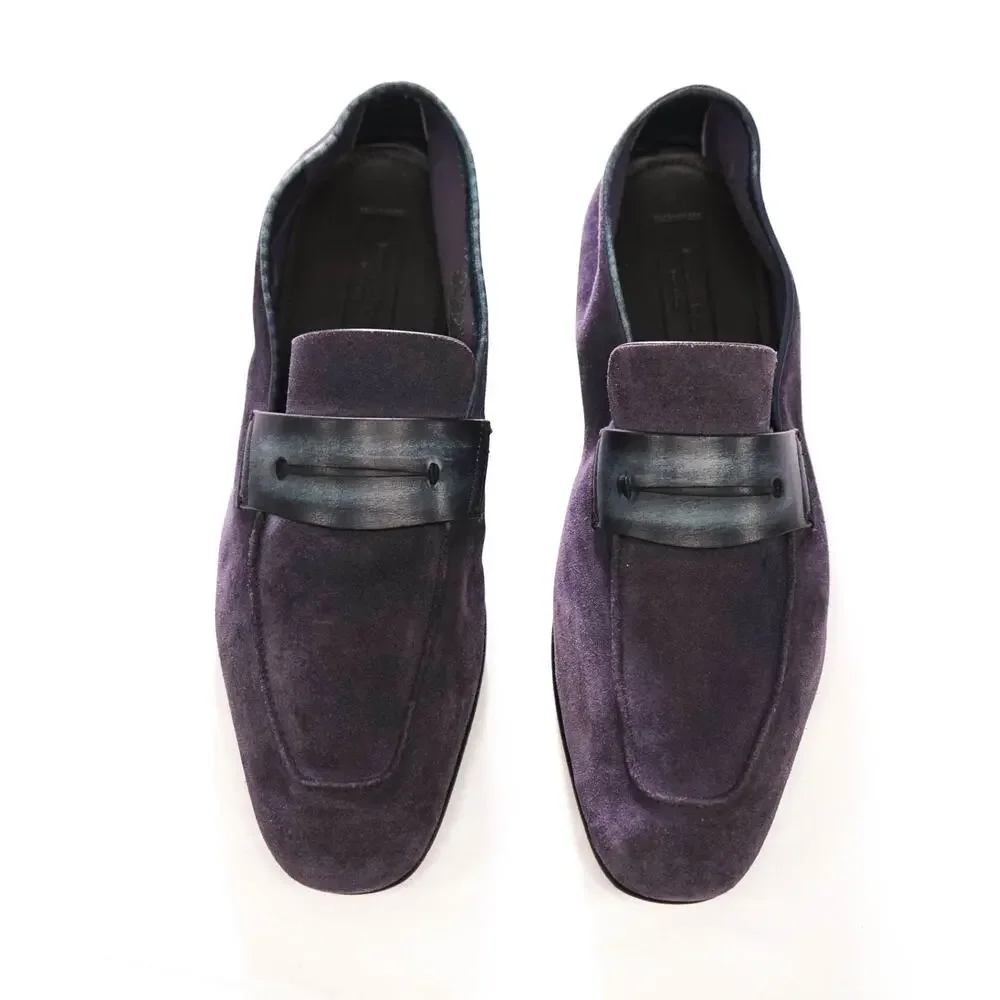 $960 ZEGNA - Navy Blue Suede Asola Loafers - US 11 (UK10)